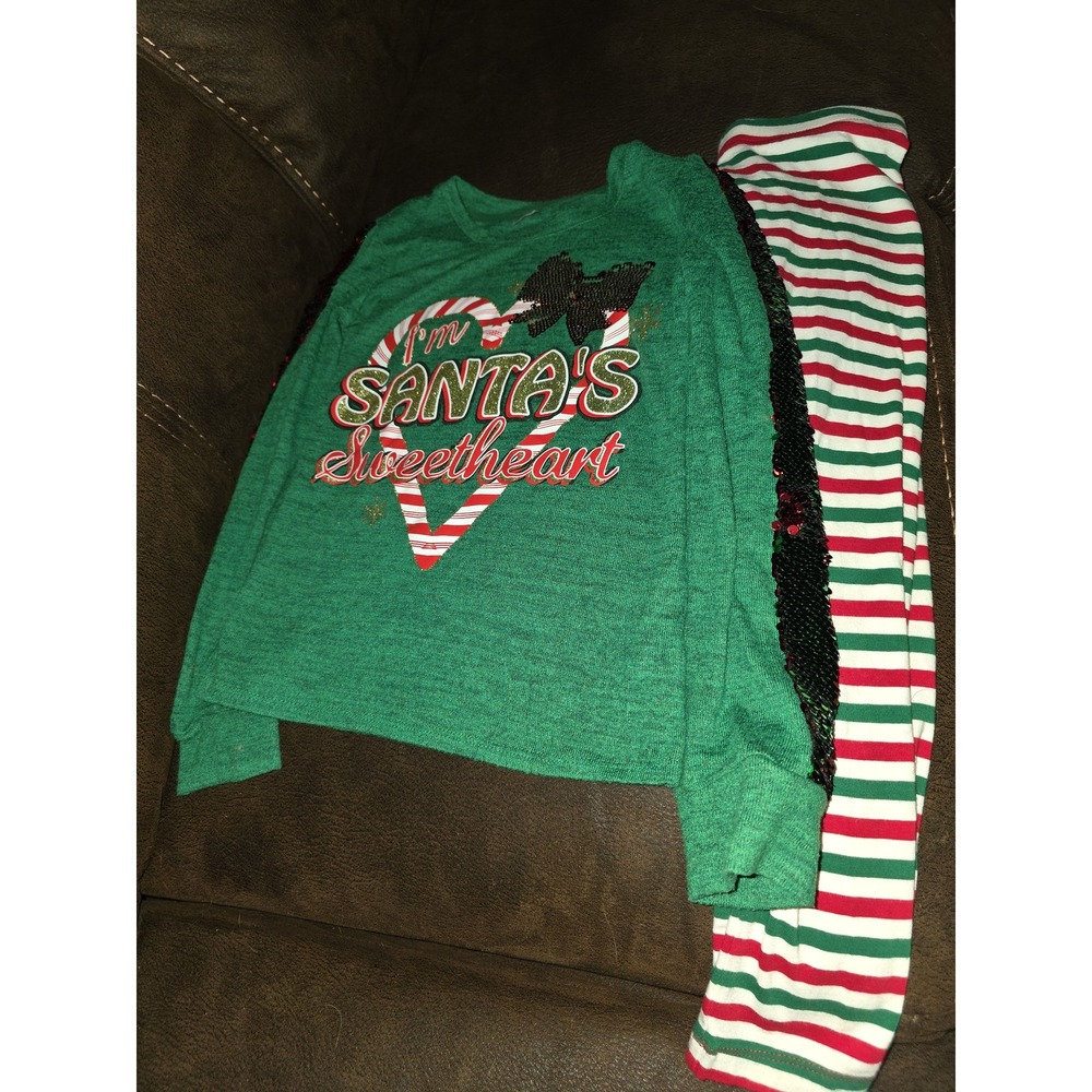 Christmas holiday time Santa's sweetheart top‎ and leggings size 7 8